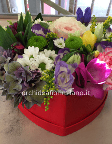 flower box cuore di fiori misti